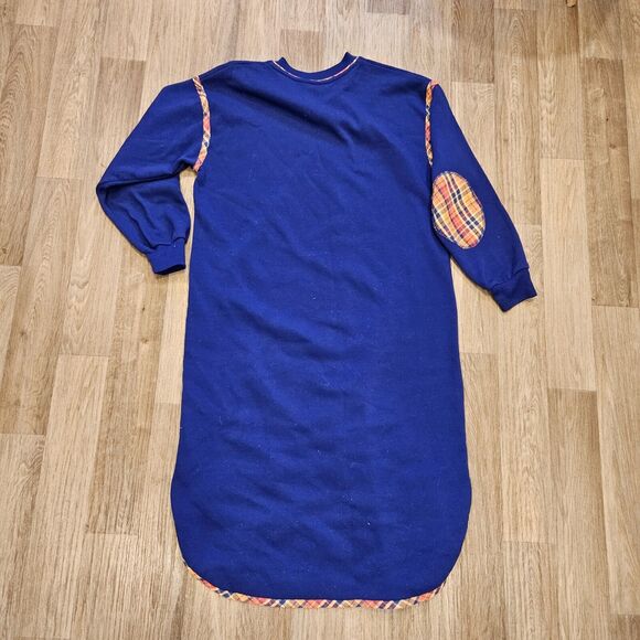 Vtg 90s Winnie The Pooh Nightgown Womens M Blue Fleece Elbow Patches Holiday - Picture 5 of 8